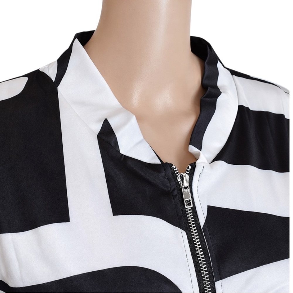 New Black & White Abstract Print Zip-Up Bomber Jacket - Picture 6 of 16